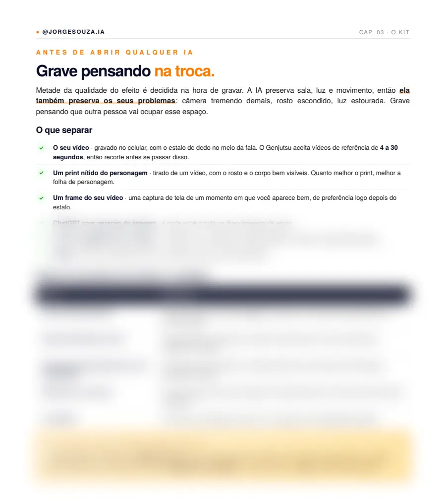 Página de exemplo do PDF Seu manual de troca de personagem com IA está aqui 👇